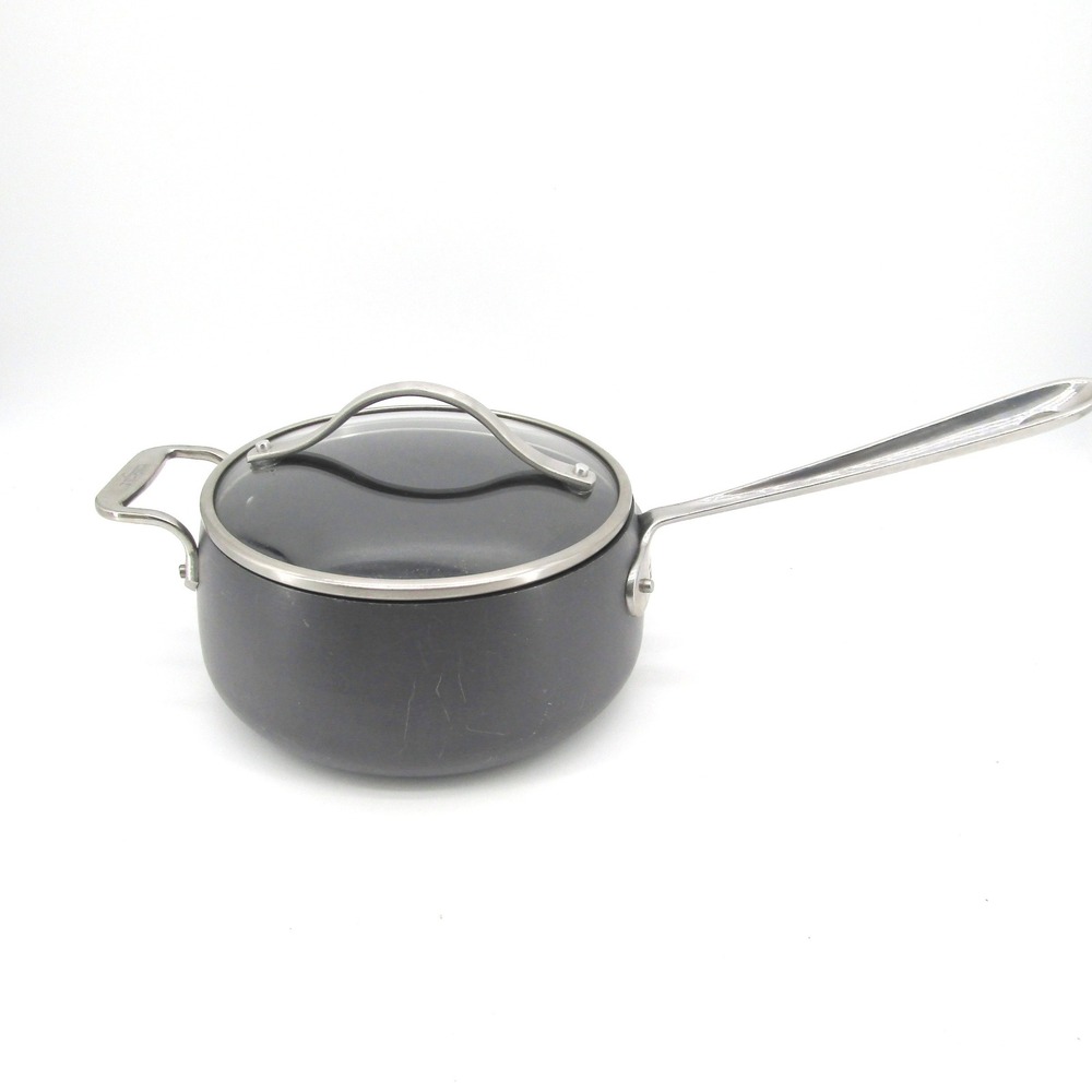 All-Clad Hard Anodized Nonstick 3.5 Qt Saucepan with Lid Induction Gray 3.3L